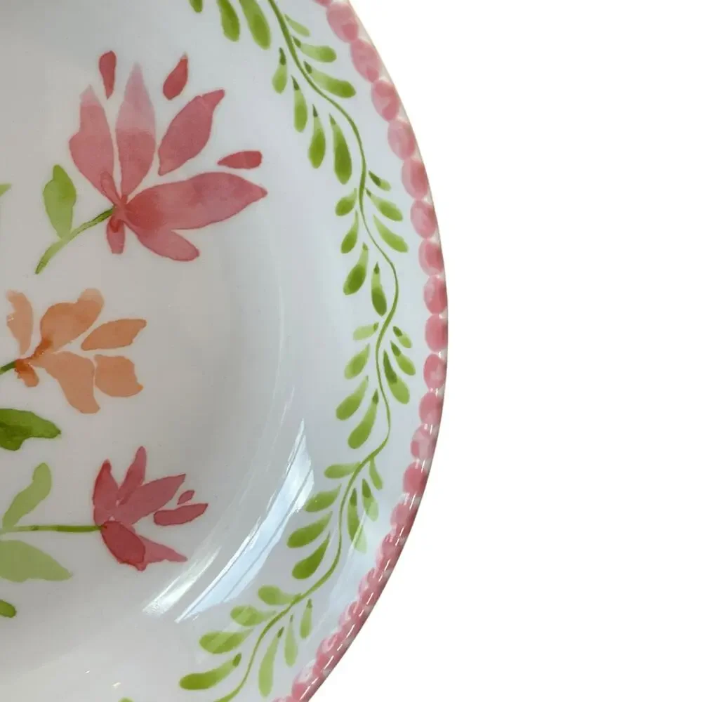 Soho Loft Floral Melamine Bowls 9in Round Pink & Green Set of 4 New